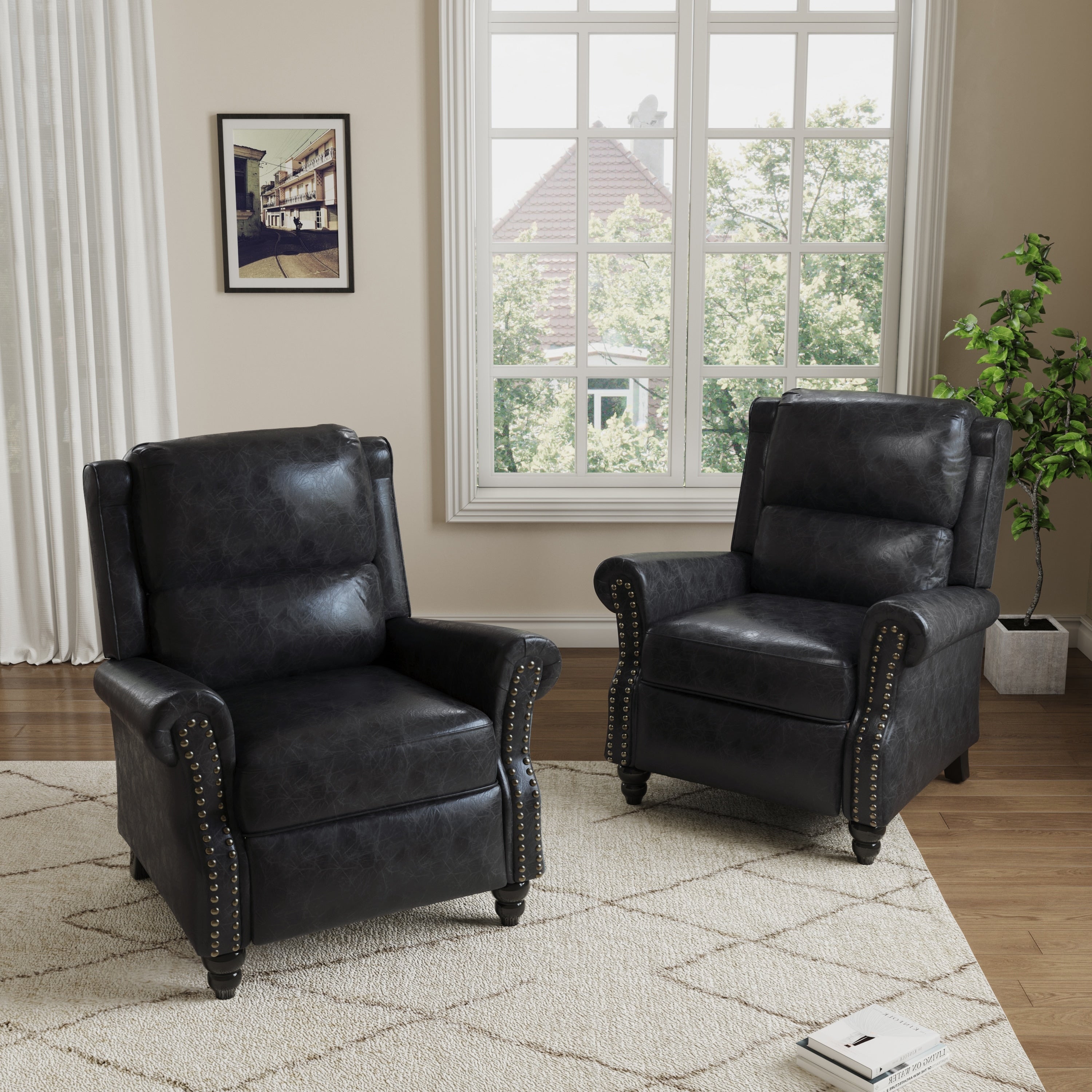 Ensemble de 2 fauteuils inclinables manuels avec garniture cloutée