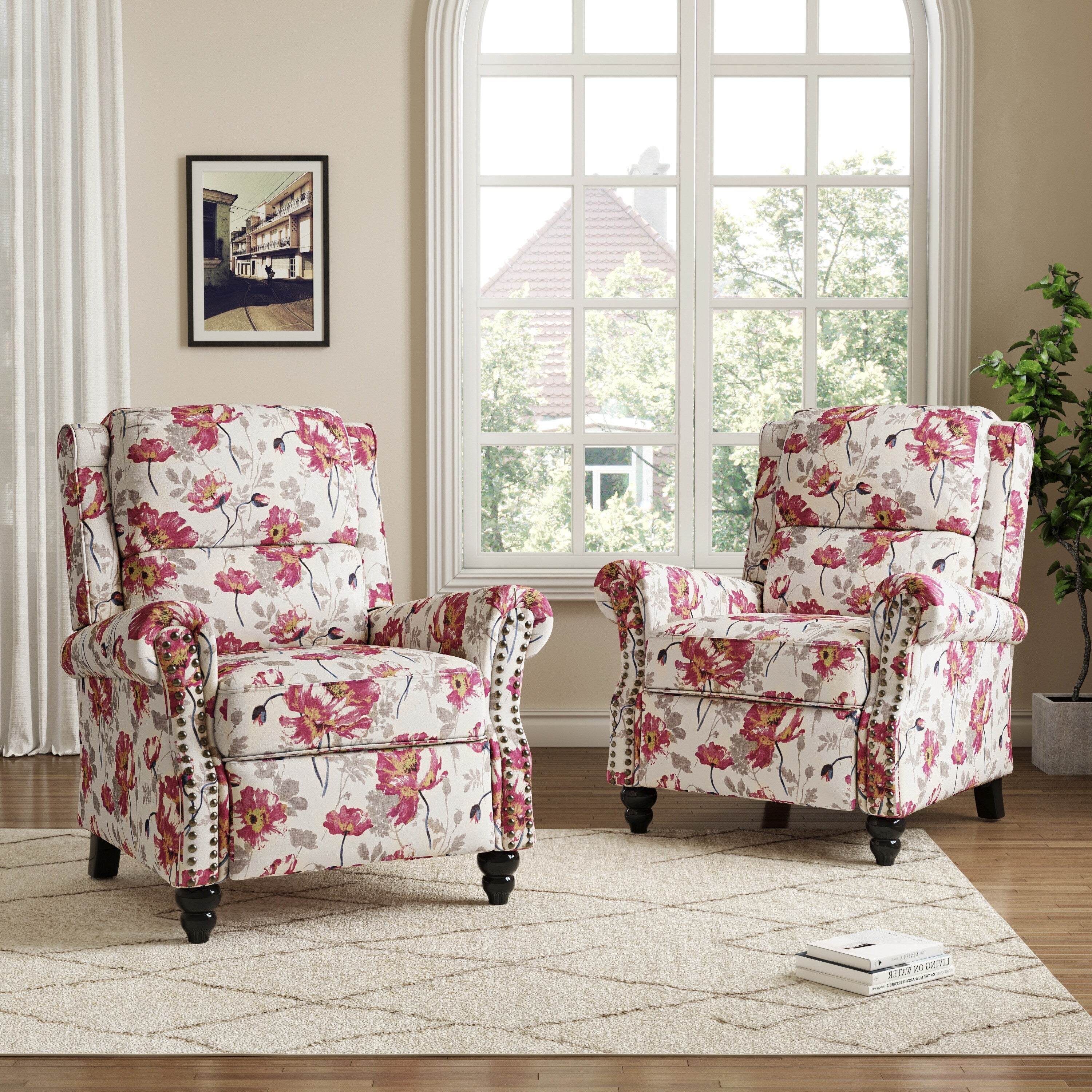 Ensemble de 2 fauteuils inclinables manuels avec garniture cloutée