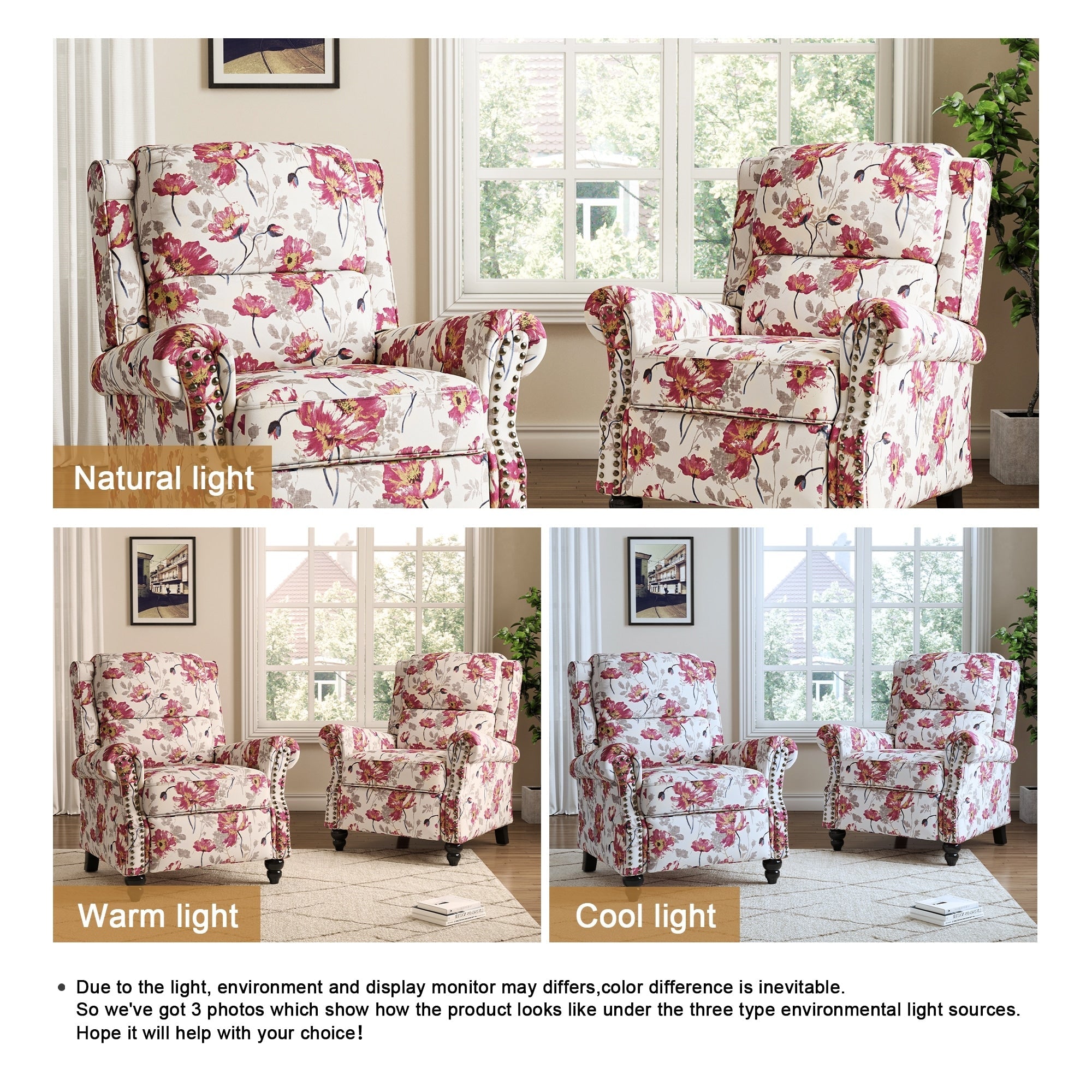 Ensemble de 2 fauteuils inclinables manuels avec garniture cloutée