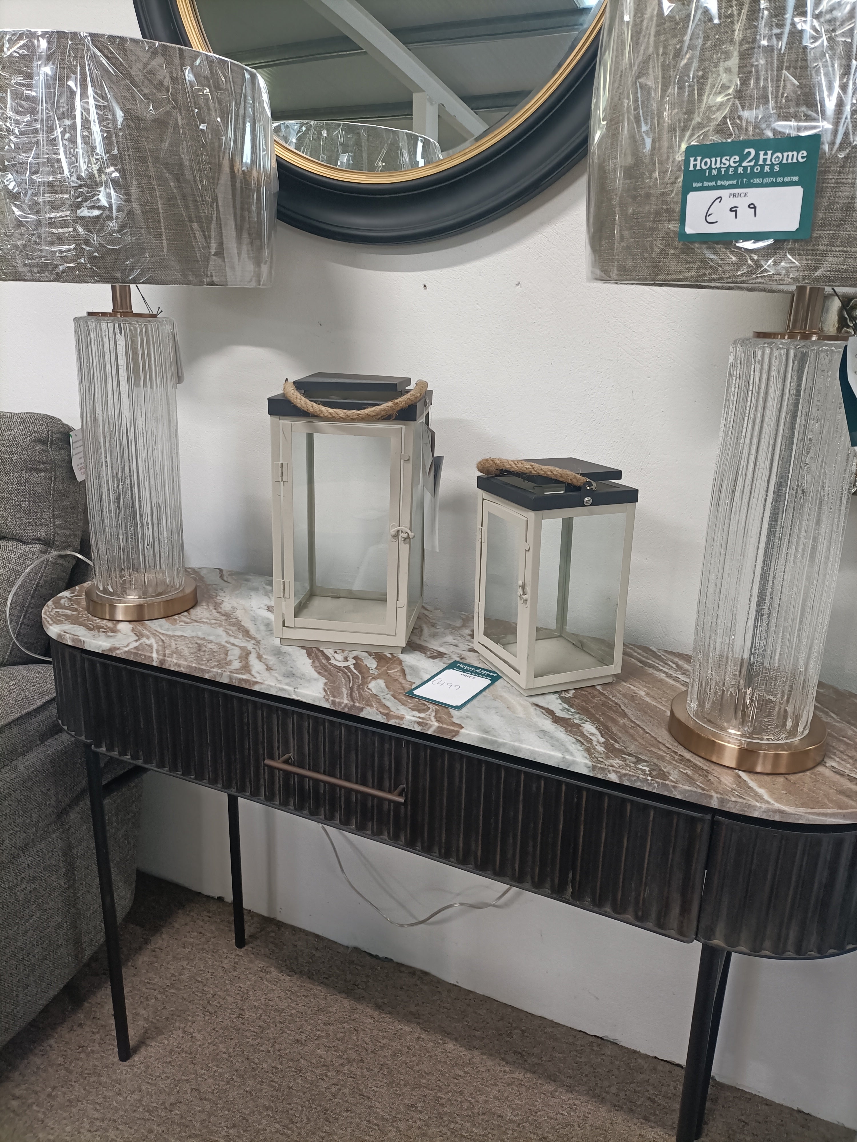 Table console avec plateau effet marbre