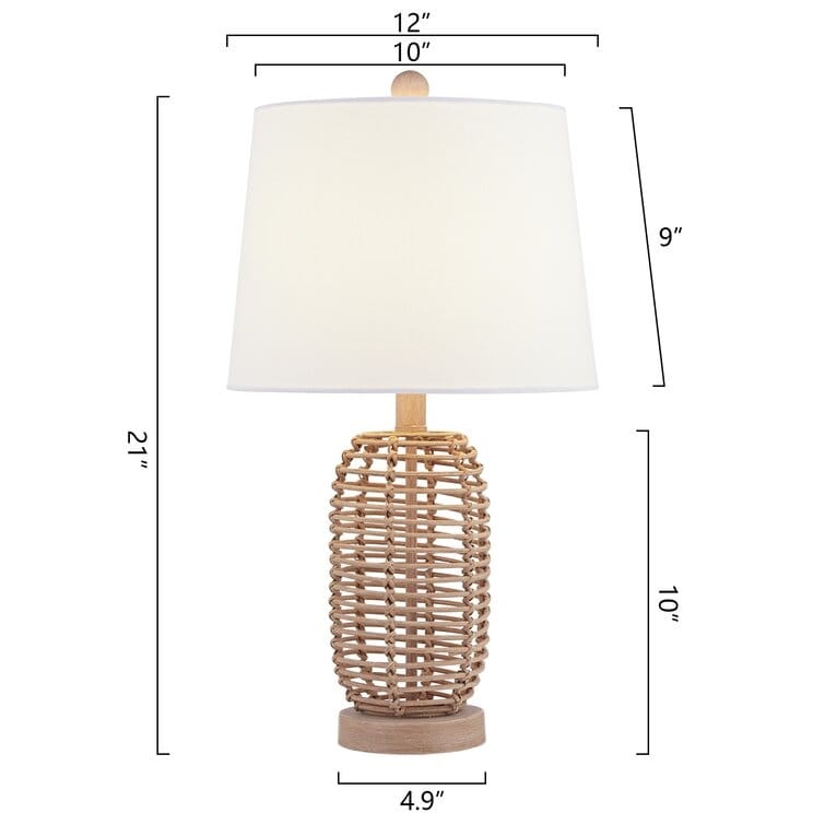 Lot de 2 lampes de chevet en rotin naturel (12 x 12 x 21 cm)