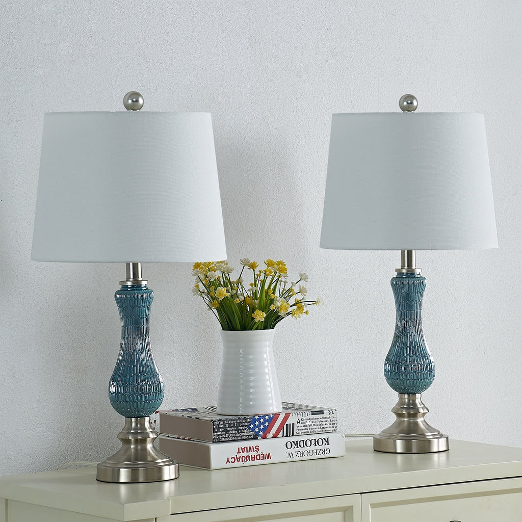Lot de 2 lampes de table en verre bleu clair