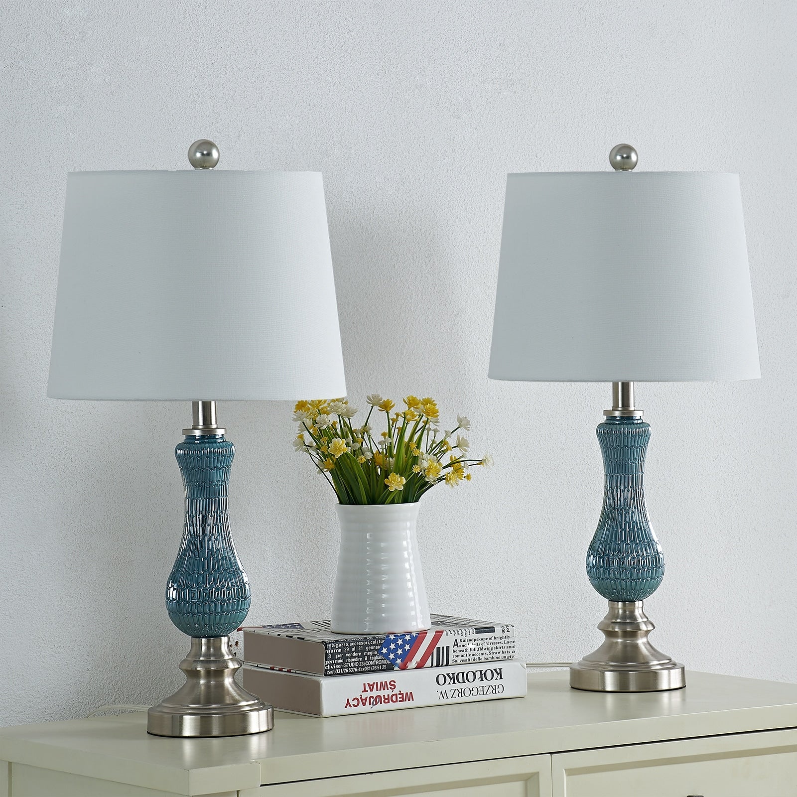 Lot de 2 lampes de table en verre bleu clair
