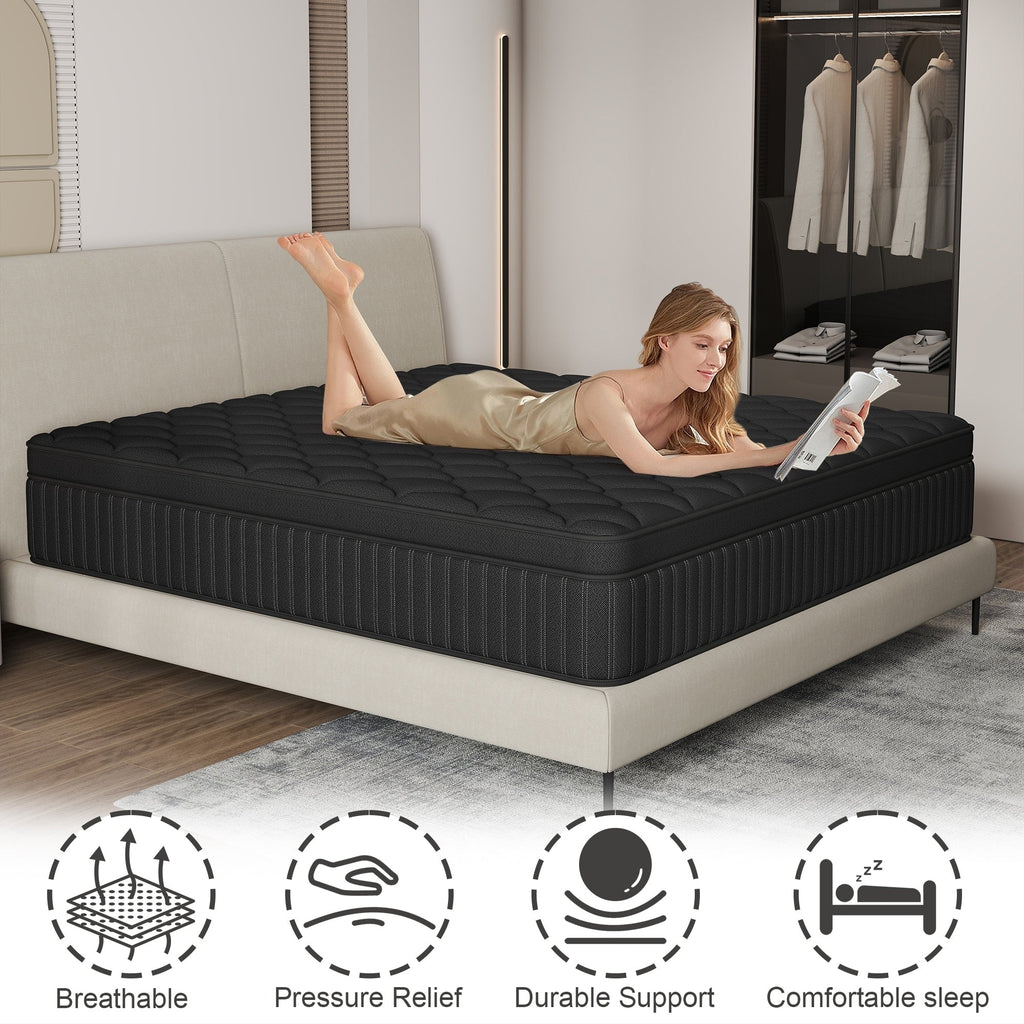 Matelas hybride à ressorts ensachés de taille moyenne, 12 pièces, dans une boîte