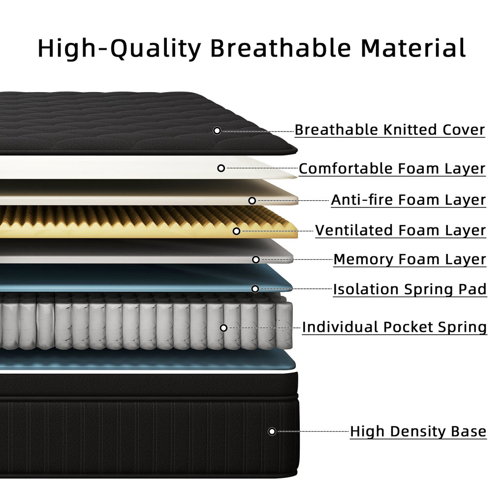 Matelas hybride à ressorts ensachés de taille moyenne, 12 pièces, dans une boîte