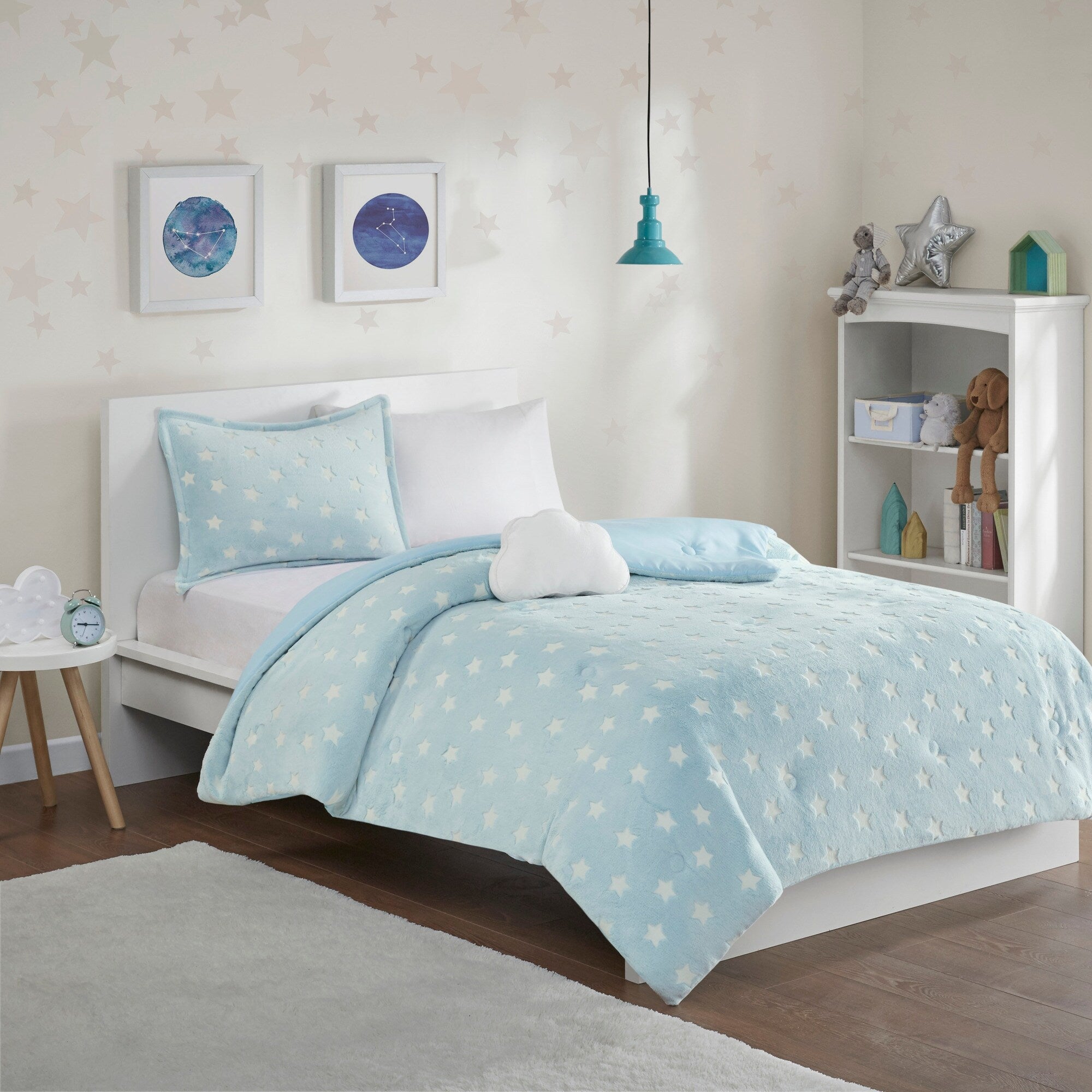 Parure de couette en peluche phosphorescente Avery Aqua par Intelligent Design Kids