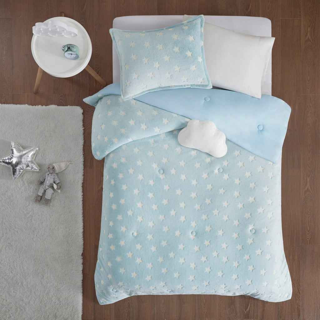 Parure de couette en peluche phosphorescente Avery Aqua par Intelligent Design Kids