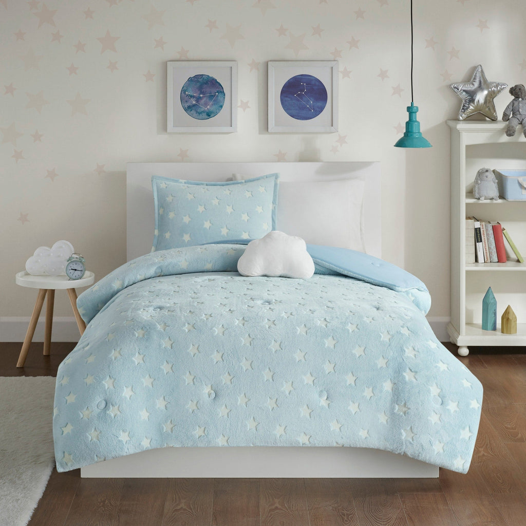 Parure de couette en peluche phosphorescente Avery Aqua par Intelligent Design Kids