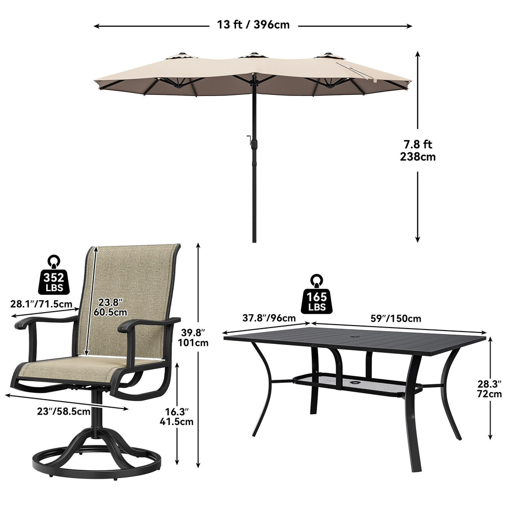 Ensembles de salle à manger d'extérieur 5/7/9 pièces avec chaises pivotantes en textilène 28 W et table