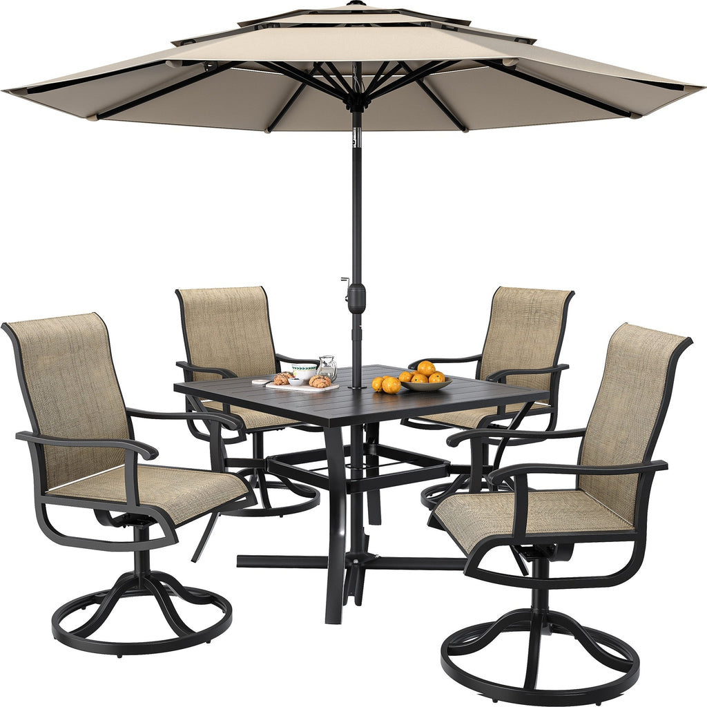 Ensembles de salle à manger d'extérieur 5/7/9 pièces avec chaises pivotantes en textilène 28 W et table