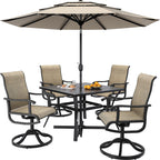 Ensembles de salle à manger d'extérieur 5/7/9 pièces avec chaises pivotantes en textilène 28 W et table