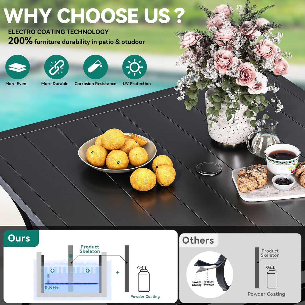 Ensembles de salle à manger d'extérieur 5/7/9 pièces avec chaises pivotantes en textilène 28 W et table