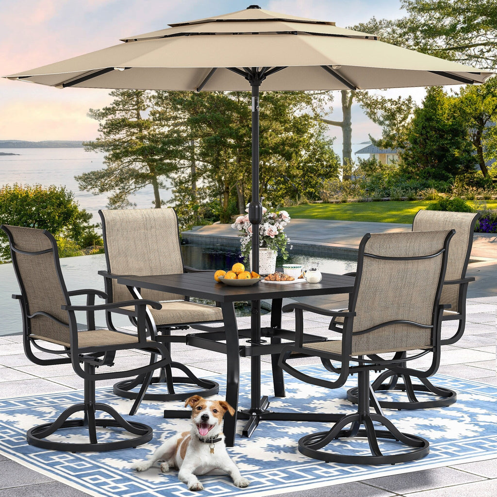 Ensembles de salle à manger d'extérieur 5/7/9 pièces avec chaises pivotantes en textilène 28 W et table