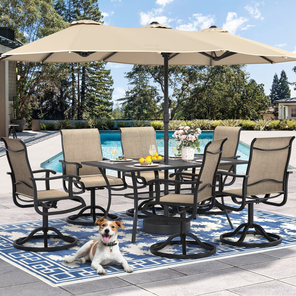 Ensembles de salle à manger d'extérieur 5/7/9 pièces avec chaises pivotantes en textilène 28 W et table