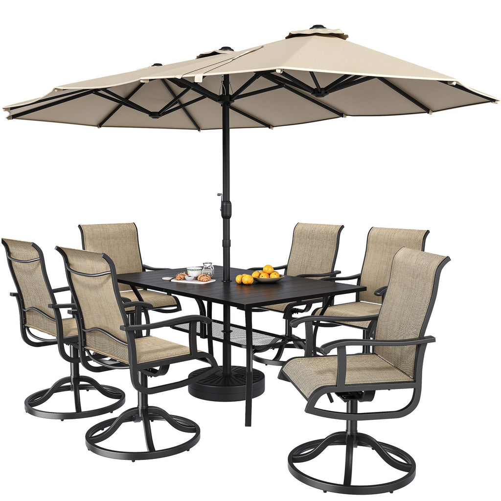 Ensembles de salle à manger d'extérieur 5/7/9 pièces avec chaises pivotantes en textilène 28 W et table