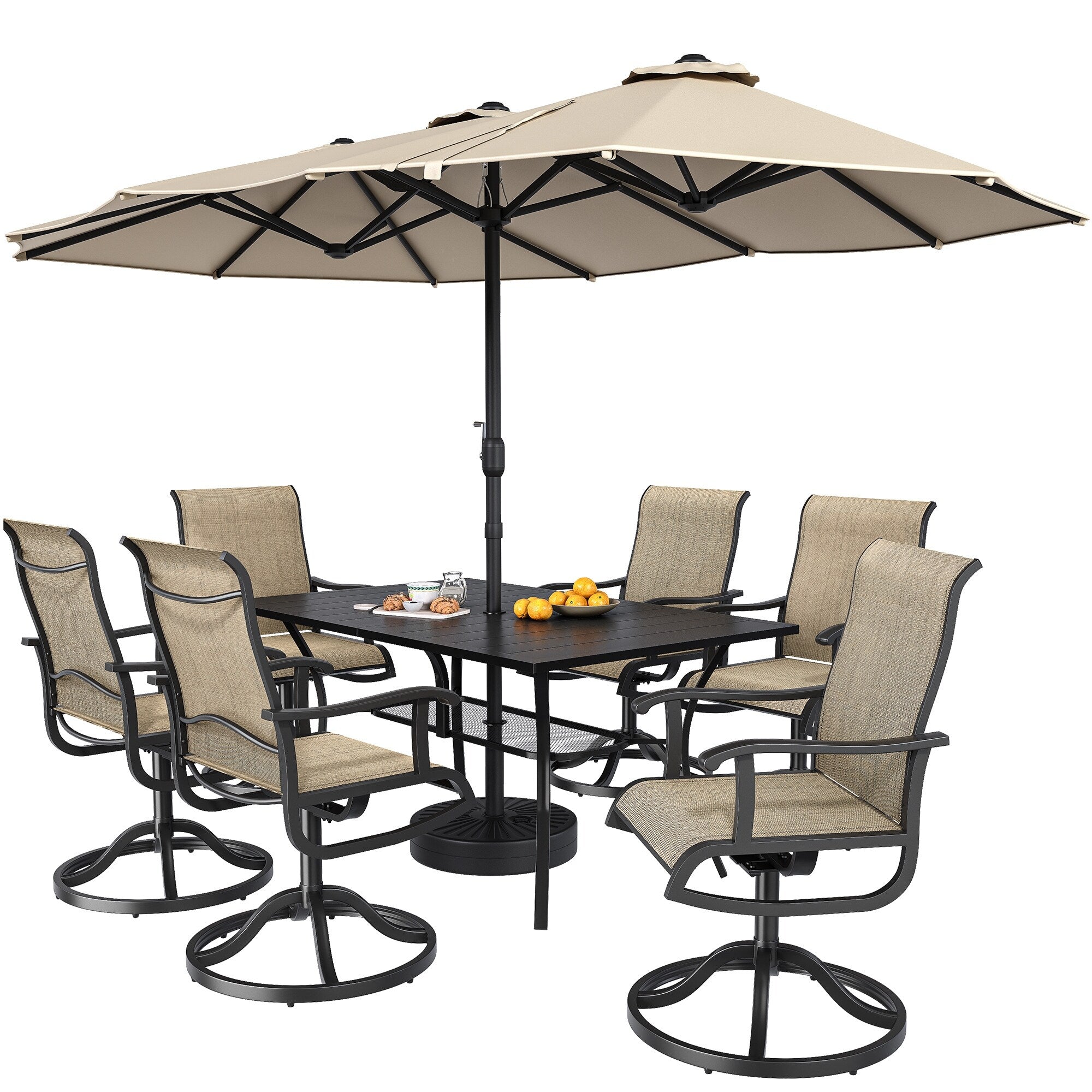 Ensembles de salle à manger d'extérieur 5/7/9 pièces avec chaises pivotantes en textilène 28 W et table