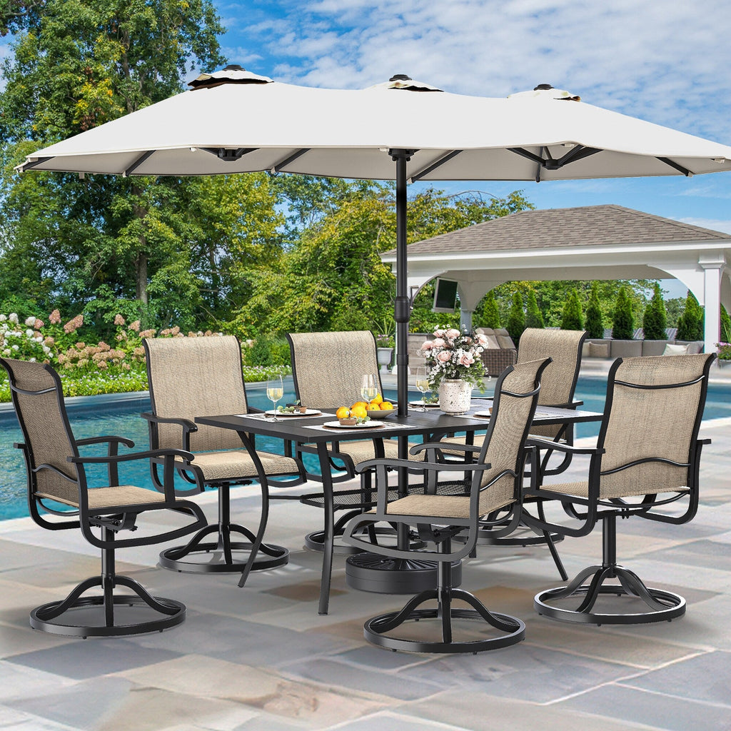 Ensembles de salle à manger d'extérieur 5/7/9 pièces avec chaises pivotantes en textilène 28 W et table