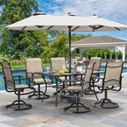 Ensembles de salle à manger d'extérieur 5/7/9 pièces avec chaises pivotantes en textilène 28 W et table