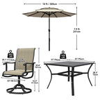 Ensembles de salle à manger d'extérieur 5/7/9 pièces avec chaises pivotantes en textilène 28 W et table
