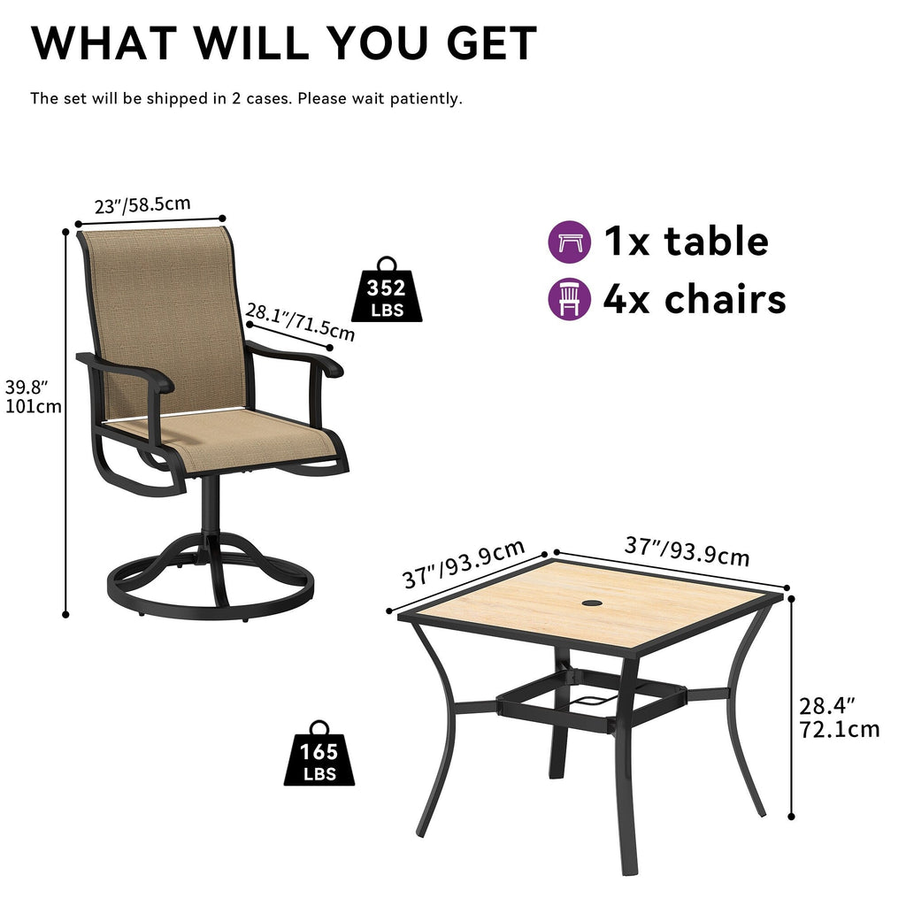 Ensembles de salle à manger d'extérieur 5/7/9 pièces avec chaises pivotantes en textilène 28 W et table