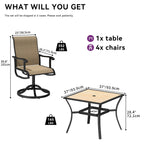 Ensembles de salle à manger d'extérieur 5/7/9 pièces avec chaises pivotantes en textilène 28 W et table