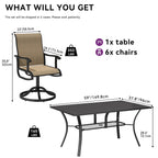 Ensembles de salle à manger d'extérieur 5/7/9 pièces avec chaises pivotantes en textilène 28 W et table
