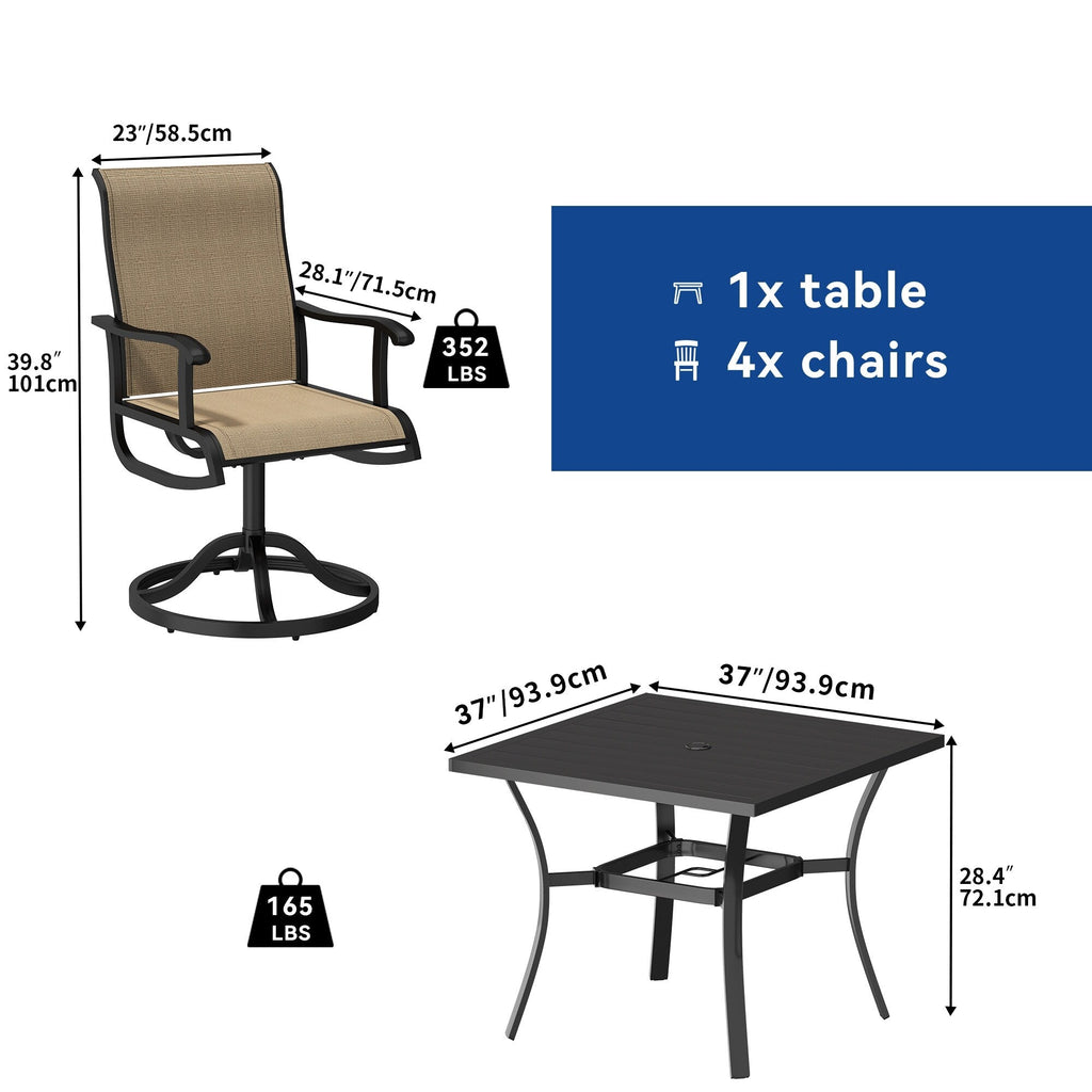 Ensembles de salle à manger d'extérieur 5/7/9 pièces avec chaises pivotantes en textilène 28 W et table