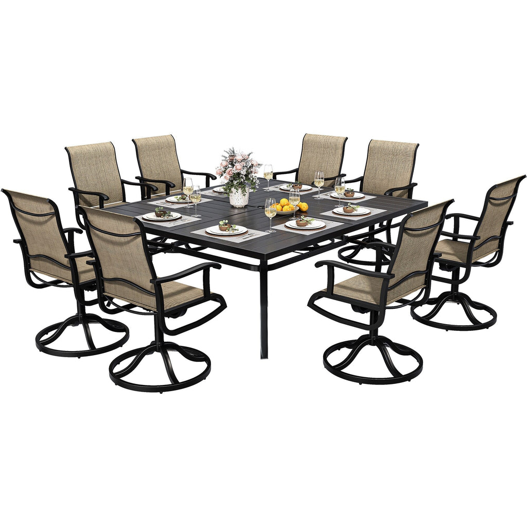 Ensembles de salle à manger d'extérieur 5/7/9 pièces avec chaises pivotantes en textilène 28 W et table