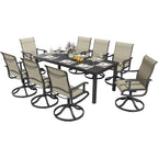 Ensembles de salle à manger d'extérieur 5/7/9 pièces avec chaises pivotantes en textilène 28 W et table