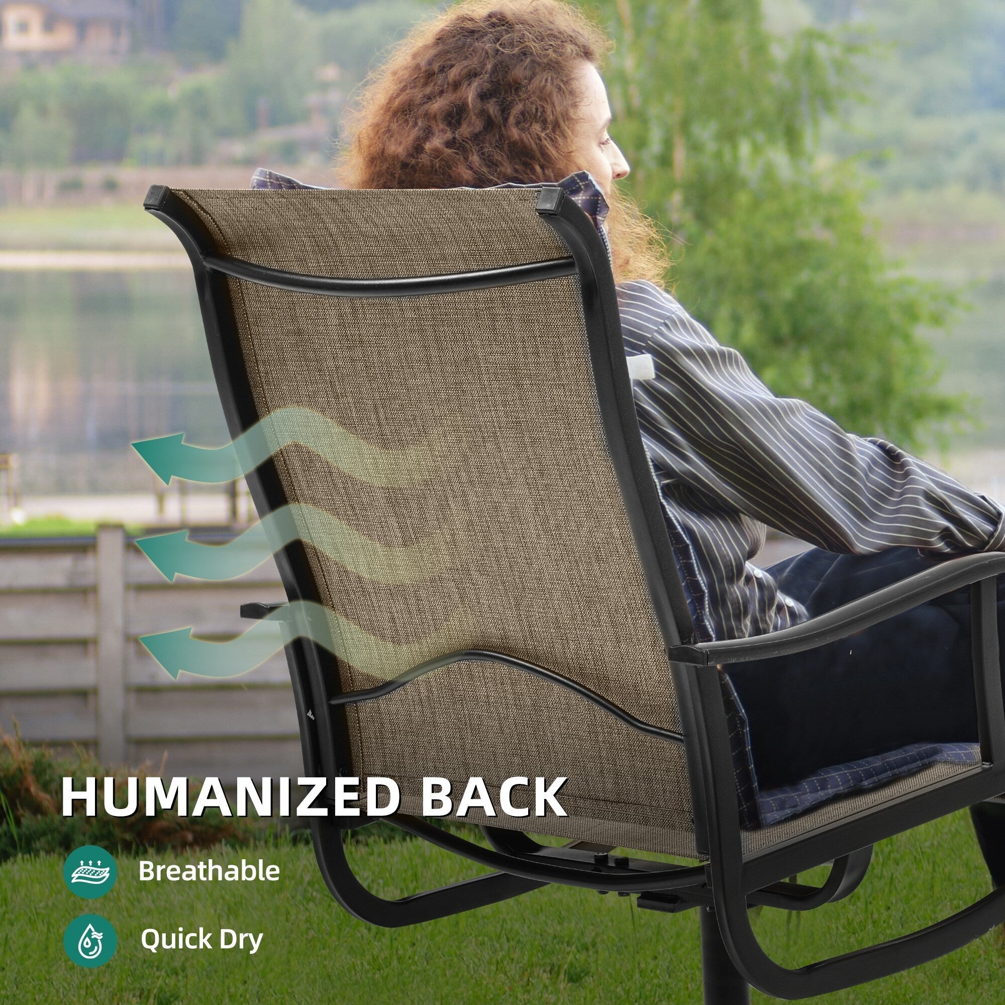 Ensembles de salle à manger d'extérieur 5/7/9 pièces avec chaises pivotantes en textilène 28 W et table