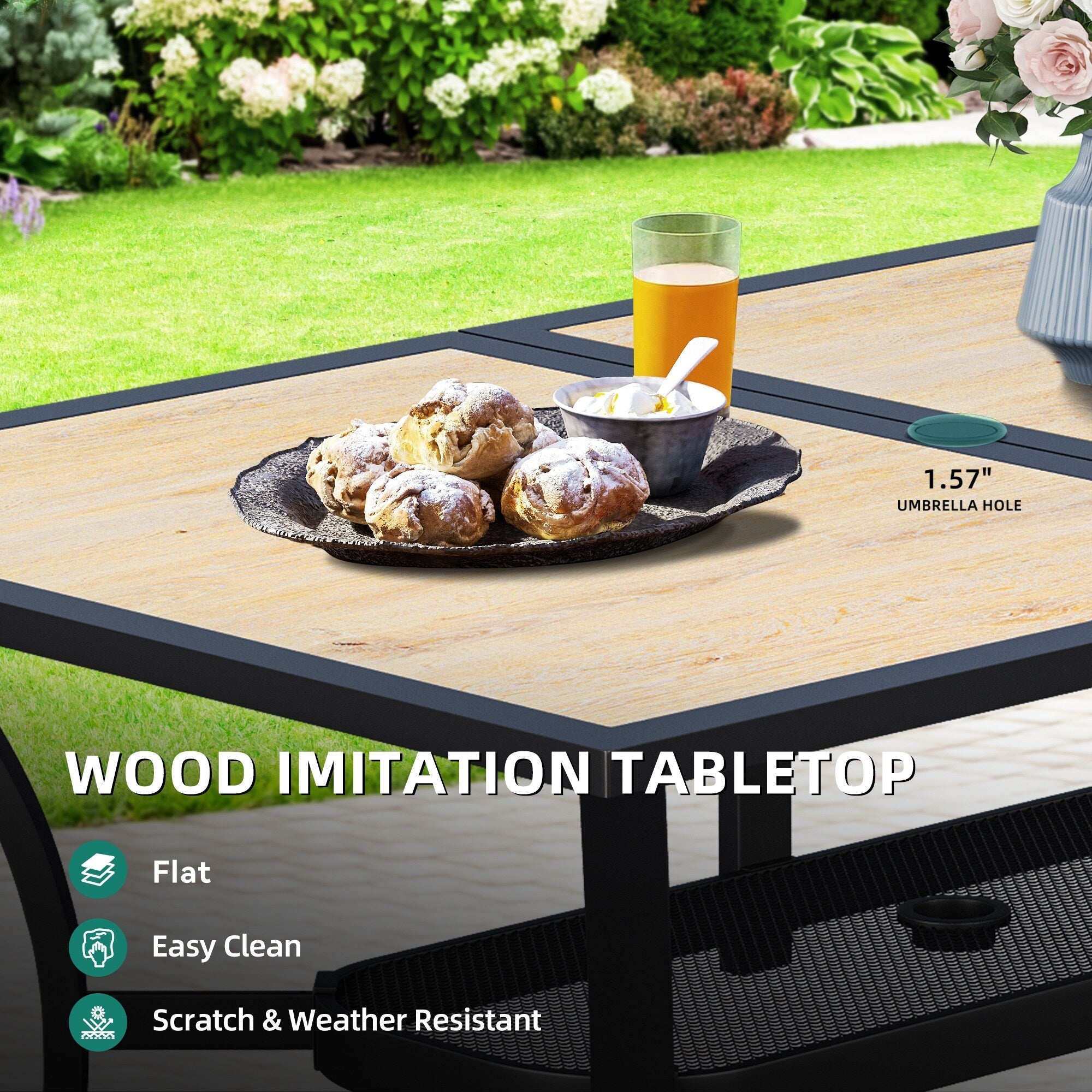 Ensembles de salle à manger d'extérieur 5/7/9 pièces avec chaises pivotantes en textilène 28 W et table