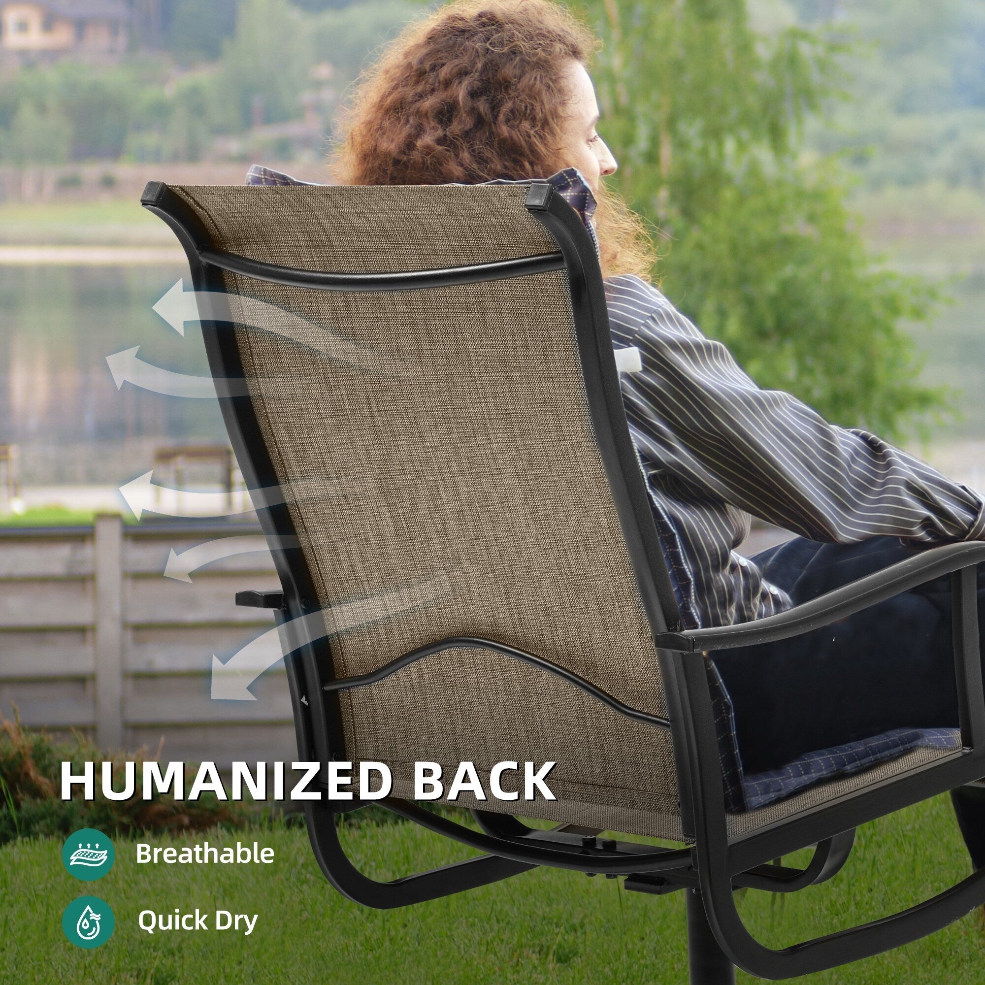 Ensembles de salle à manger d'extérieur 5/7/9 pièces avec chaises pivotantes en textilène 28 W et table