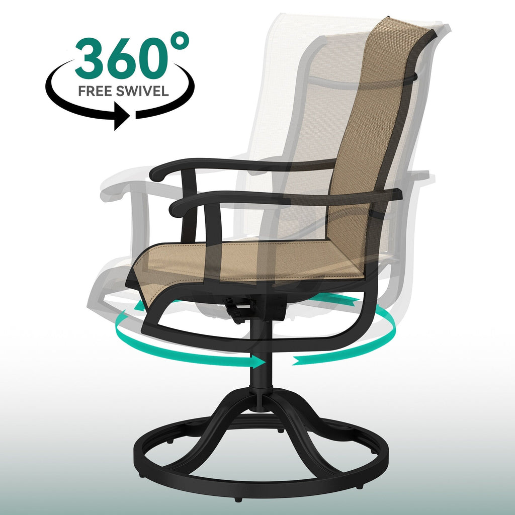 Ensembles de salle à manger d'extérieur 5/7/9 pièces avec chaises pivotantes en textilène 28 W et table