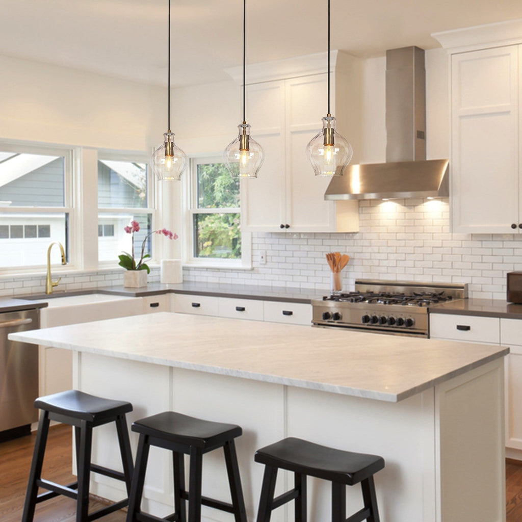 Suspension Coria en laiton moderne du milieu du siècle, 1 ampoule, chic, à intensité variable, pour îlot de cuisine, salle à manger en verre cannelé