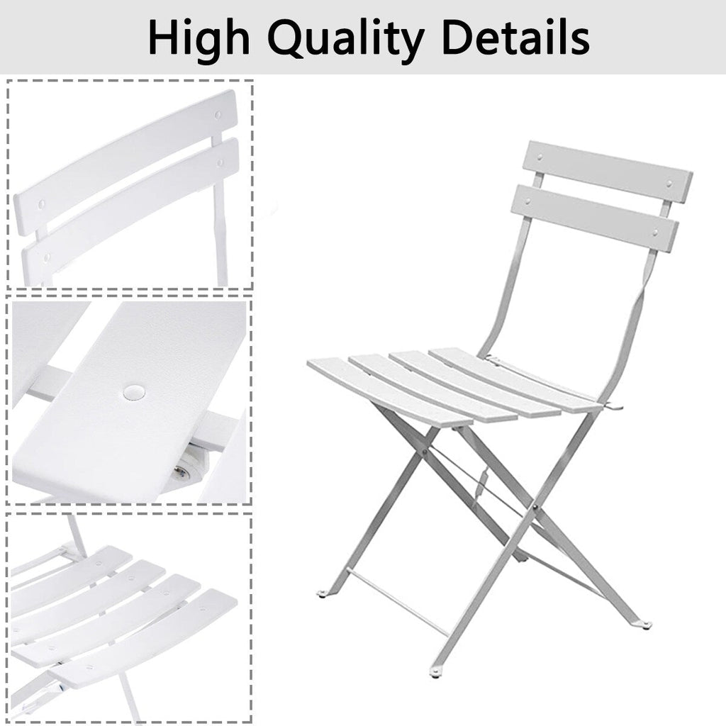 Ensemble bistrot pliant en métal 3 pièces, résistant aux intempéries, pour l'extérieur et l'intérieur, idéal pour la terrasse, la cour et le jardin.