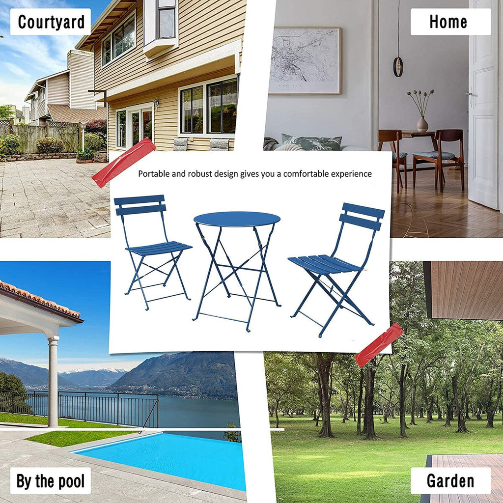 Ensemble bistrot pliant en métal 3 pièces, résistant aux intempéries, pour l'extérieur et l'intérieur, idéal pour la terrasse, la cour et le jardin.