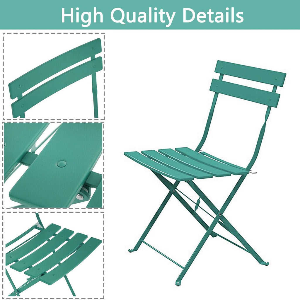 Ensemble bistrot pliant en métal 3 pièces, résistant aux intempéries, pour l'extérieur et l'intérieur, idéal pour la terrasse, la cour et le jardin.