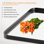 Miroir de salle de bain rectangulaire arrondi avec cadre en alliage d'aluminium noir, pour montage au-dessus du lavabo, à suspendre horizontalement ou verticalement