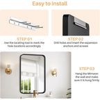 Miroir de salle de bain rectangulaire arrondi avec cadre en alliage d'aluminium noir, pour montage au-dessus du lavabo, à suspendre horizontalement ou verticalement