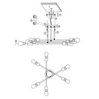 Plafonnier semi-encastré moderne en métal noir Sputnik à 6 lampes