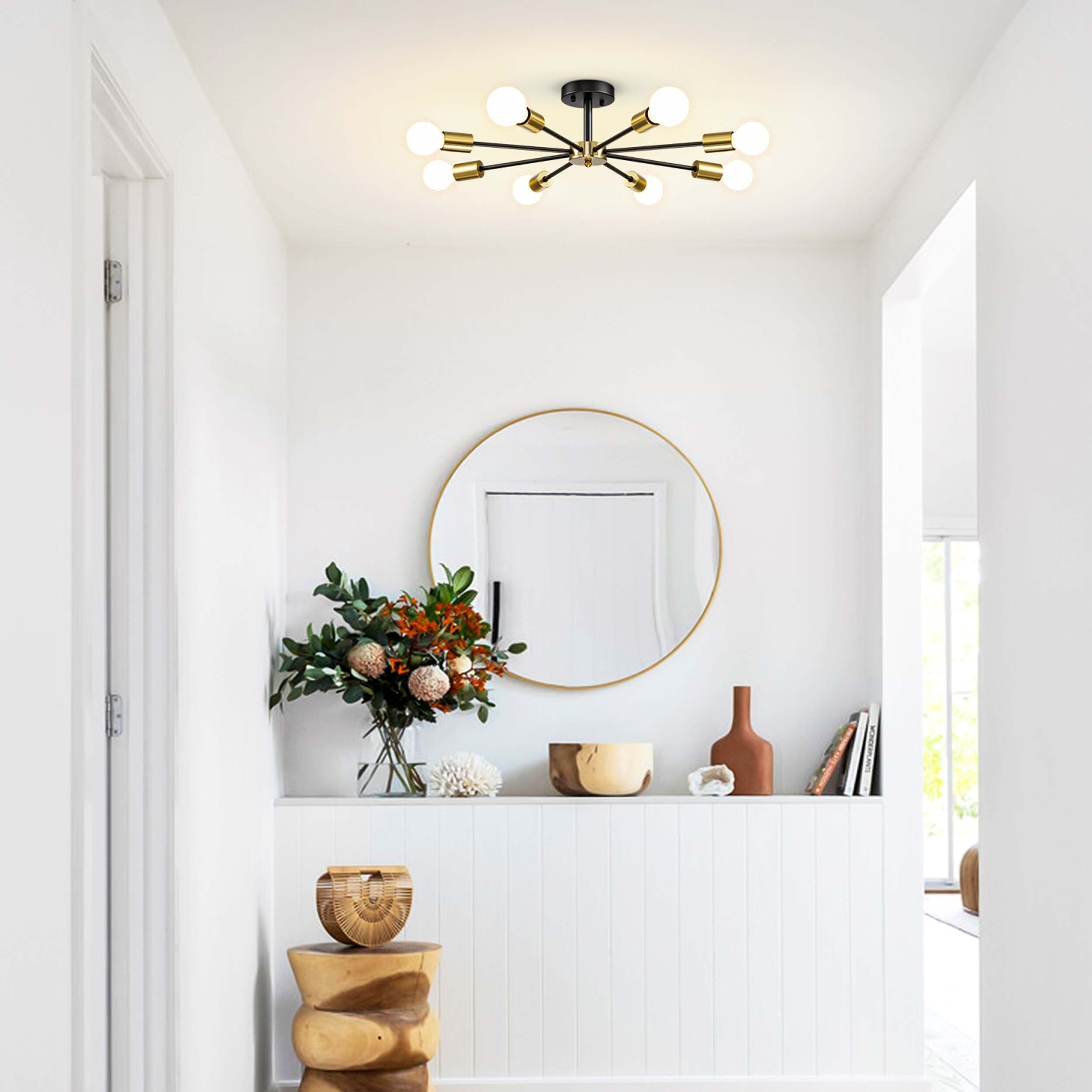 Plafonnier semi-encastré Spoutnik noir/doré pour salon, cuisine, bureau, chambre à coucher, hall d'entrée