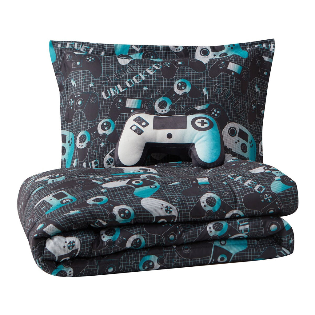 Parure de lit en microfibre gris foncé/bleu ALEX + BELLA Next Level