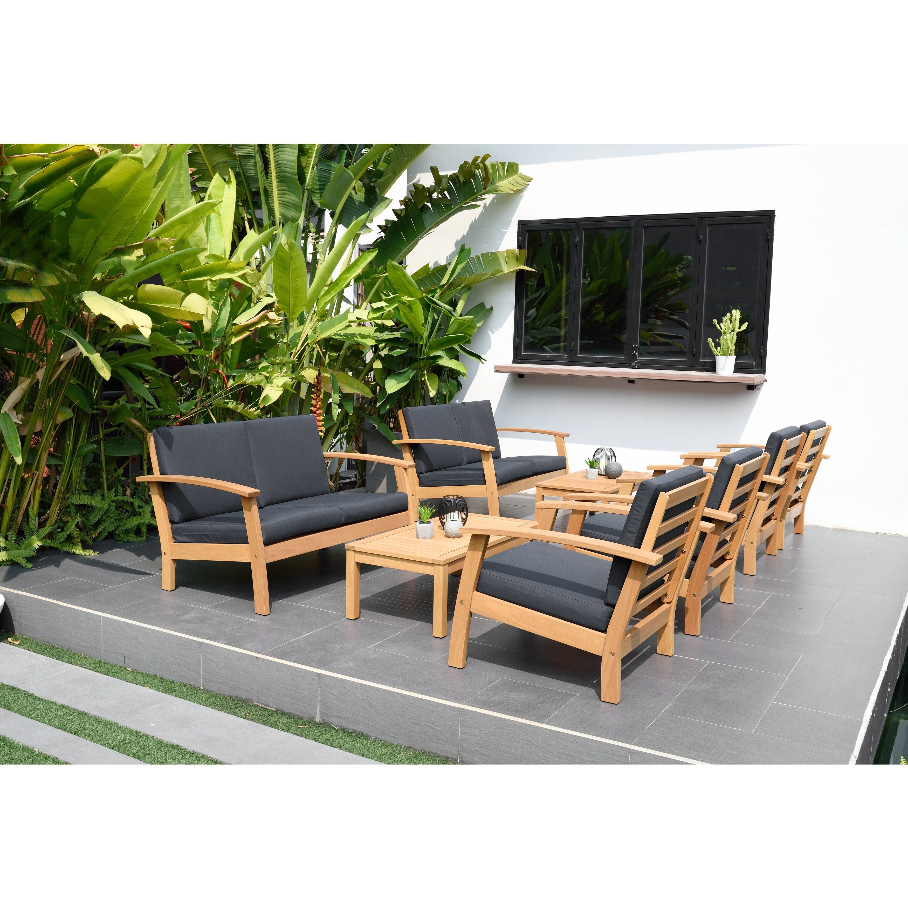 Ensemble de 8 sièges de jardin en bois certifié FSC Amazonia