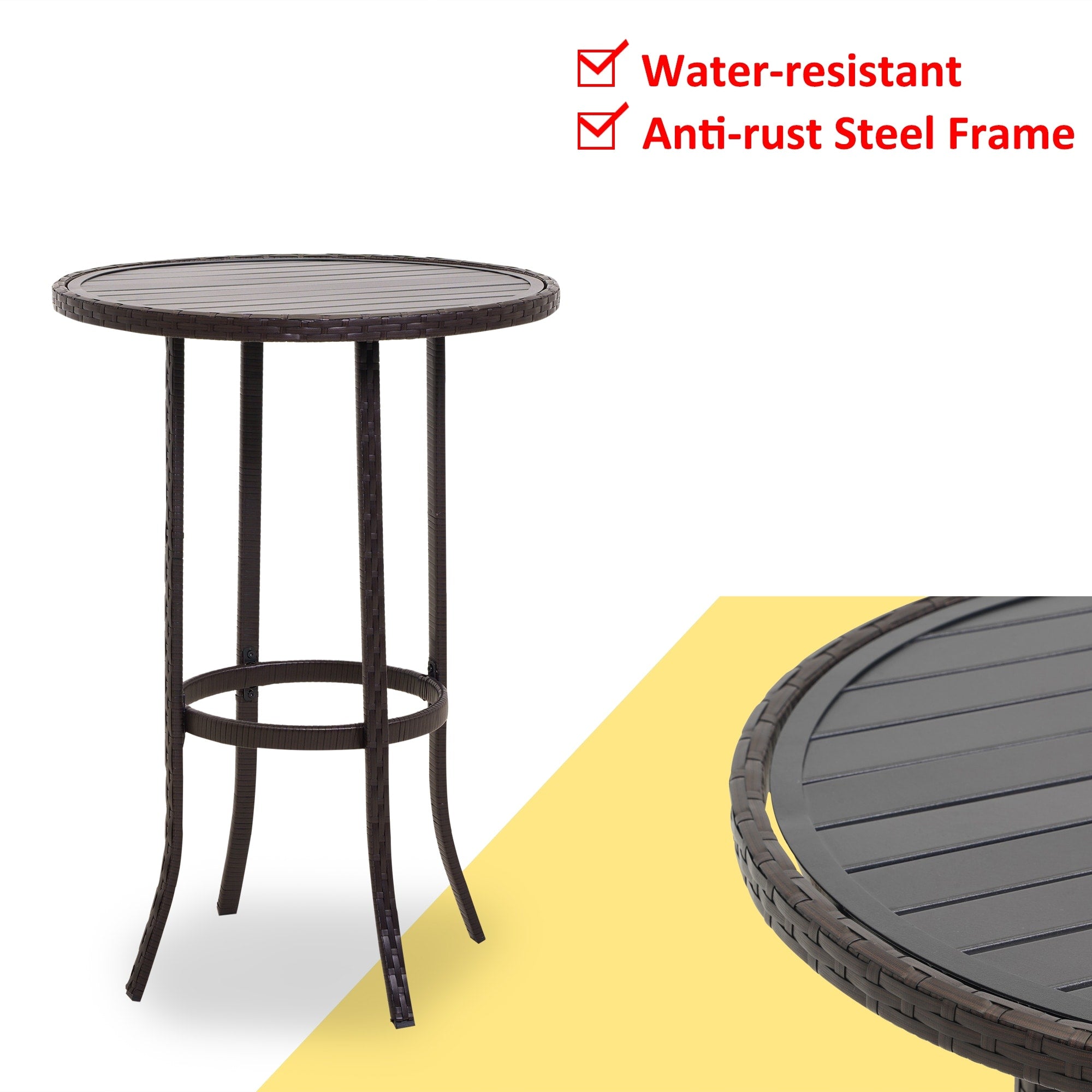 Ensemble de bar d'extérieur 3 pièces avec plateau en fer