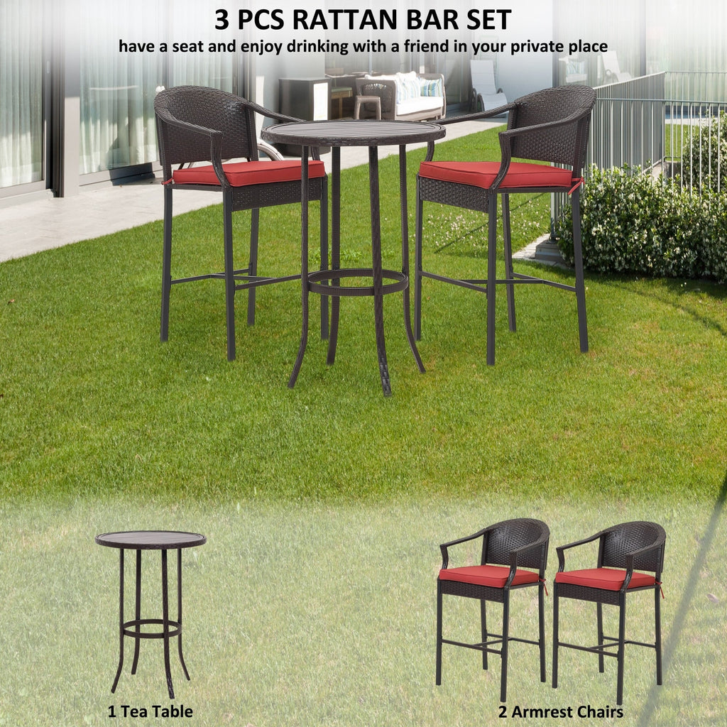 Ensemble de bar d'extérieur 3 pièces avec plateau en fer