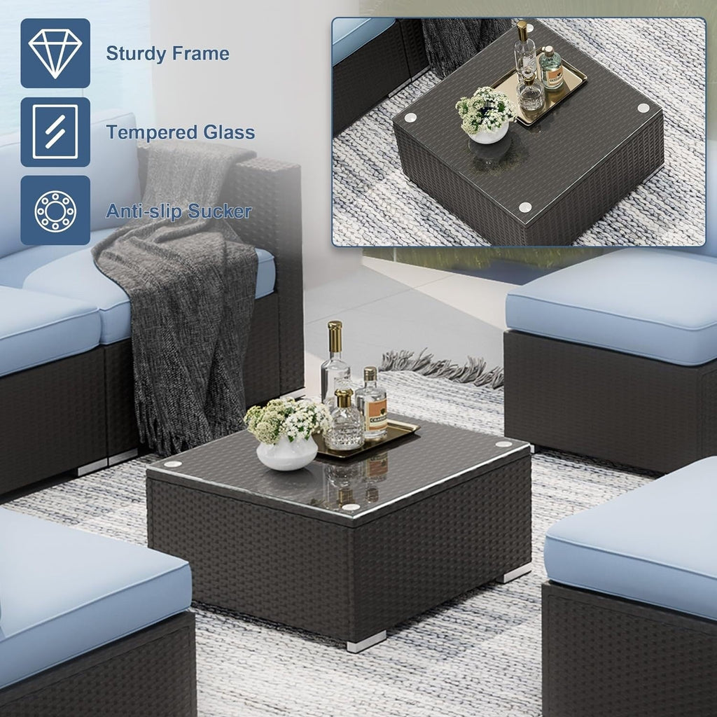 Ensemble de 7 canapés sectionnels rembourrés en rotin et osier noir pour patio extérieur par Havenside Home