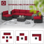 Ensemble de 7 canapés sectionnels rembourrés en rotin et osier noir pour patio extérieur par Havenside Home