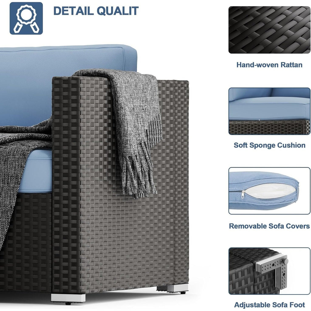 Ensemble de 7 canapés sectionnels rembourrés en rotin et osier noir pour patio extérieur par Havenside Home