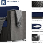 Ensemble de 7 canapés sectionnels rembourrés en rotin et osier noir pour patio extérieur par Havenside Home