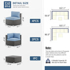 Ensemble de 7 canapés sectionnels rembourrés en rotin et osier noir pour patio extérieur par Havenside Home